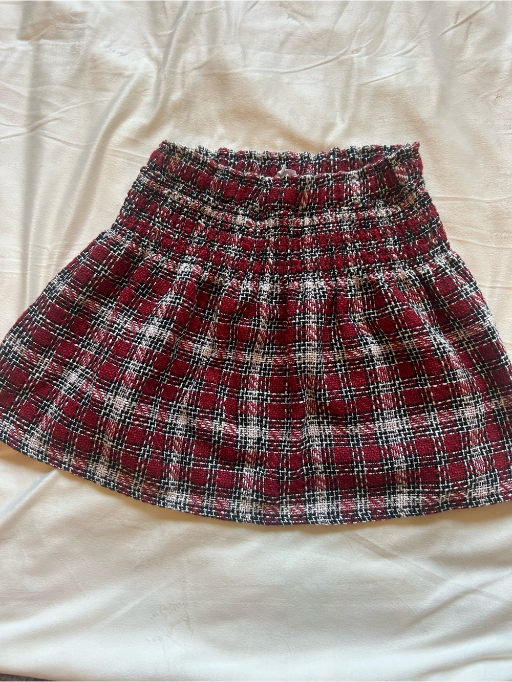 Girls' Plaid Smocked Waist Skirt in Red